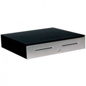 Series 4000 Cash Drawer, 18 x16 , 5 Bill x 5 Coin Till, Black, Painted Front, 2 Media Slots, Coin Roll Storage, Keyed Random, NetPRO Ethernet Interface (with barcode, no alarm & LP features)