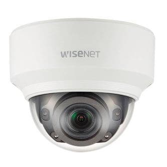 Wisenet X powered by Wisenet 5 network IR indoor vandal dome camera, 5MP  @30fps, motorized vari-focal lens 2.4x (3.9~9.4mm) (92.1 ~38.7 ), triple codec H.265/H.264/MJPEG with WiseStream II technology, 120dB WDR,  USB port for easy installation, advanced video analytics and sound classification, high powered IR LEDs range of 98', true D/N, dual SD card, hallway view, HLC, defog detection, DIS, 12VDC/PoE, IK08