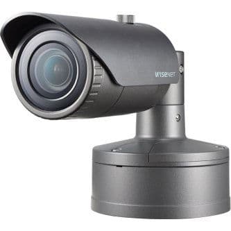 Wisenet X powered by Wisenet 5 network IR outdoor vandal bullet camera, 2MP, Full HD(1080p) @60fps, 4mm fixed focal lens (88.6 ), triple codec H.265/H.264/MJPEG with WiseStream II technology, 150dB WDR, USB port for easy installation, advanced video analytics and sound classification and business analytics, high powered IR LEDs range of 98', true D/N, dual SD card, hallway view, HLC, defog detection, DIS, backbox included, 12VDC/PoE, IP67, IK10, Nema 4X