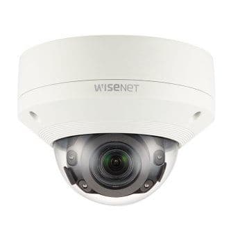 Wisenet X powered by Wisenet 5 network IR outdoor vandal dome camera, 5MP @30fps, motorized vari-focal lens 2.4x (3.9~9.4mm) (92.1 ~38.7 ), triple codec H.265/H.264/MJPEG with WiseStream II technology, 120dB WDR, USB port for easy installation, advanced video analytics and sound classification, high powered IR LEDs range of 164', true D/N, dual SD card, hallway view, HLC, defog detection, DIS, 12VDC/24VAC/PoE, IP67, IK10, Nema 4X, -40 C ~ +55 C (-40 F ~ +131 F)