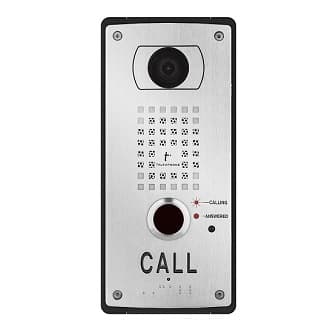 VOIP-220 Series Compact IP Call Station with CALL signage and built-in Axis P1265 IP camera. Supports surface mounting.