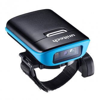 MS652+, wearable barcode scanner, 2D Zebra SE4107 engine, 7.5MB memory, Bluetooth (BLE/Classic 2.1), USB, black straight cable, battery, one-finger ring strap.