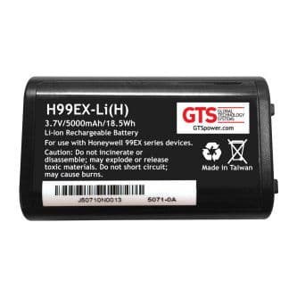 GTS Replacement battery for HHP Dolphin 99EX, extended capacity. 5000 mAh, LiIon. OEM Part Number 99EX-BTSC-1.