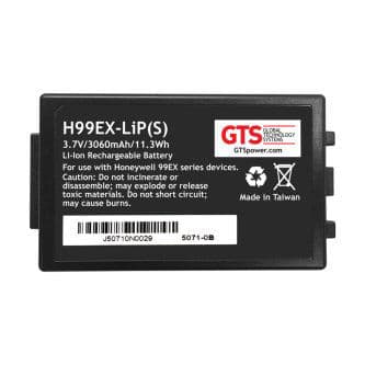GTS Replacement battery for HHP Dolphin 99EX, standard capacity. 3060 mAh, LiIon. OEM Part Number 99EX-BTSC-2.
