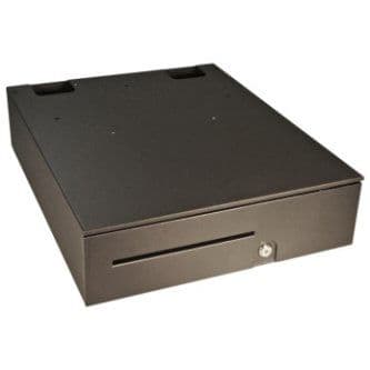 Series 100 black cash drawer, painted front, adjustable media slot, 16.0" x 16.8" x 4.9", 5 bill 5 coin till (PK-15VTA-BX), 490 NetPRO PoE Ethernet Interface, random keying up to 10 different codes
